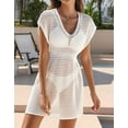 thumbnail image 3 of Swimsuit Cover Up for Women V-Neck Short Sleeve Wrap Waist Beach Cover Up Mesh Crochet Side Split Bathing Suit Swim Cover Ups Shermie, 3 of 6