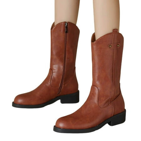 

Povozer Cowboy Boots for Women Cowgirl Boots Western Mid Calf Fashion Heel Pointed Toe Country Boots(Brown 8)