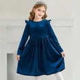 thumbnail image 4 of Odeerbi Kids Girls Long Sleeve Velvet Dresses Spring Fall Ruffle Princess Dress Casual Flared A-Line Dress Kids Girls Clothes, 4 of 9