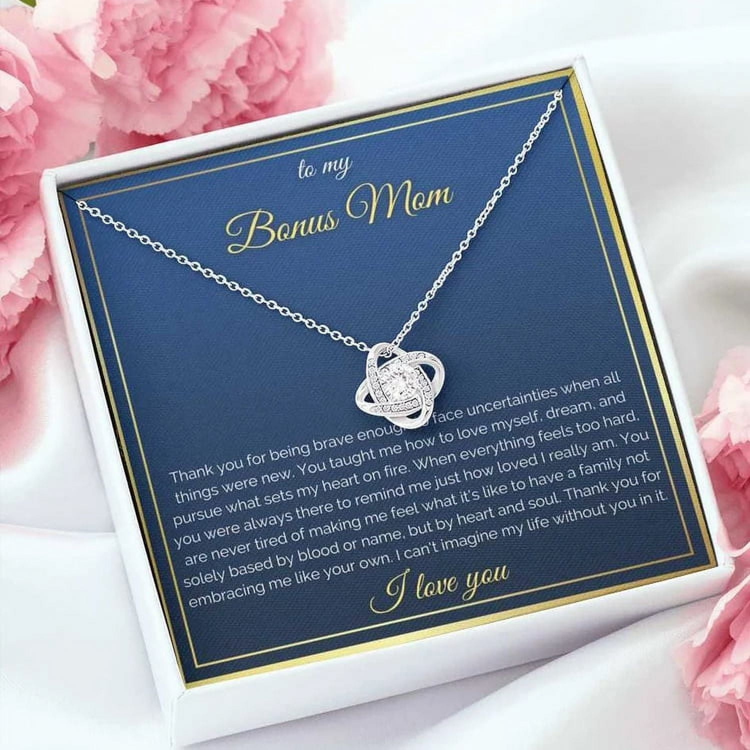 Bonus Mom Gift for Stepmom, Step Mother Gift for Stepmom Necklace, Stepmom Wedding Gift from Bride, Christmas Gifts, Mother's Day Gift Two Toned Box