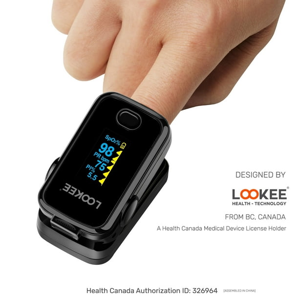 LOOKEE Premium Fingertip Pulse Oximeter Blood Oxygen Monitor with Alarm and Plethysmograph and Perfusion Index, Finger Tracker | Carry Case, Batteries Included - Walmart.com