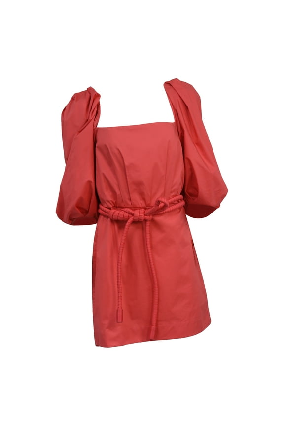 Pre-Owned Johanna Ortiz Camelia Rhythm Belted Mini Dress in Coral Rayon