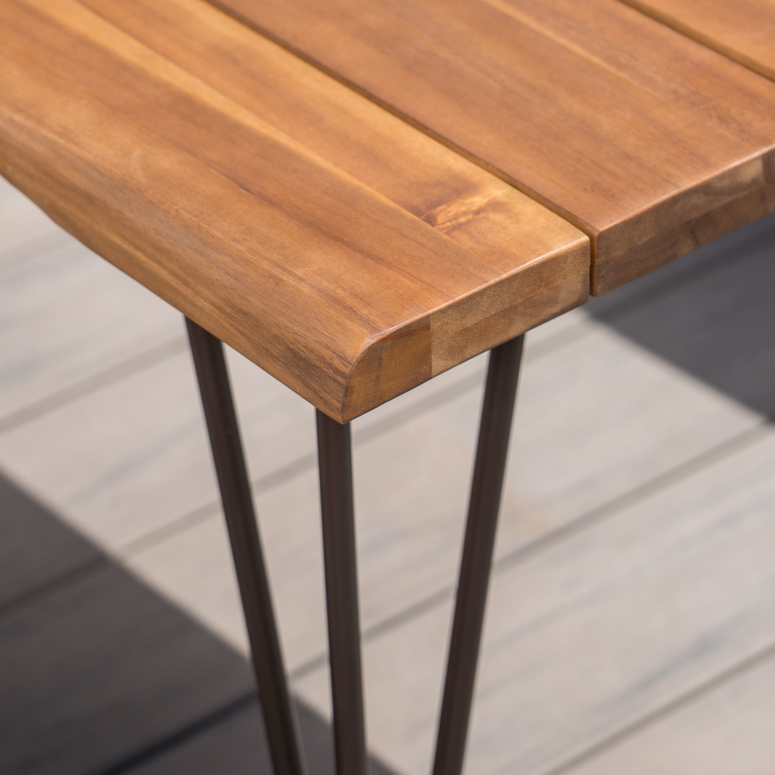 Outdoor Industrial Acacia Wood Coffee Table with Finish Iron Frame,Rustic,Teak