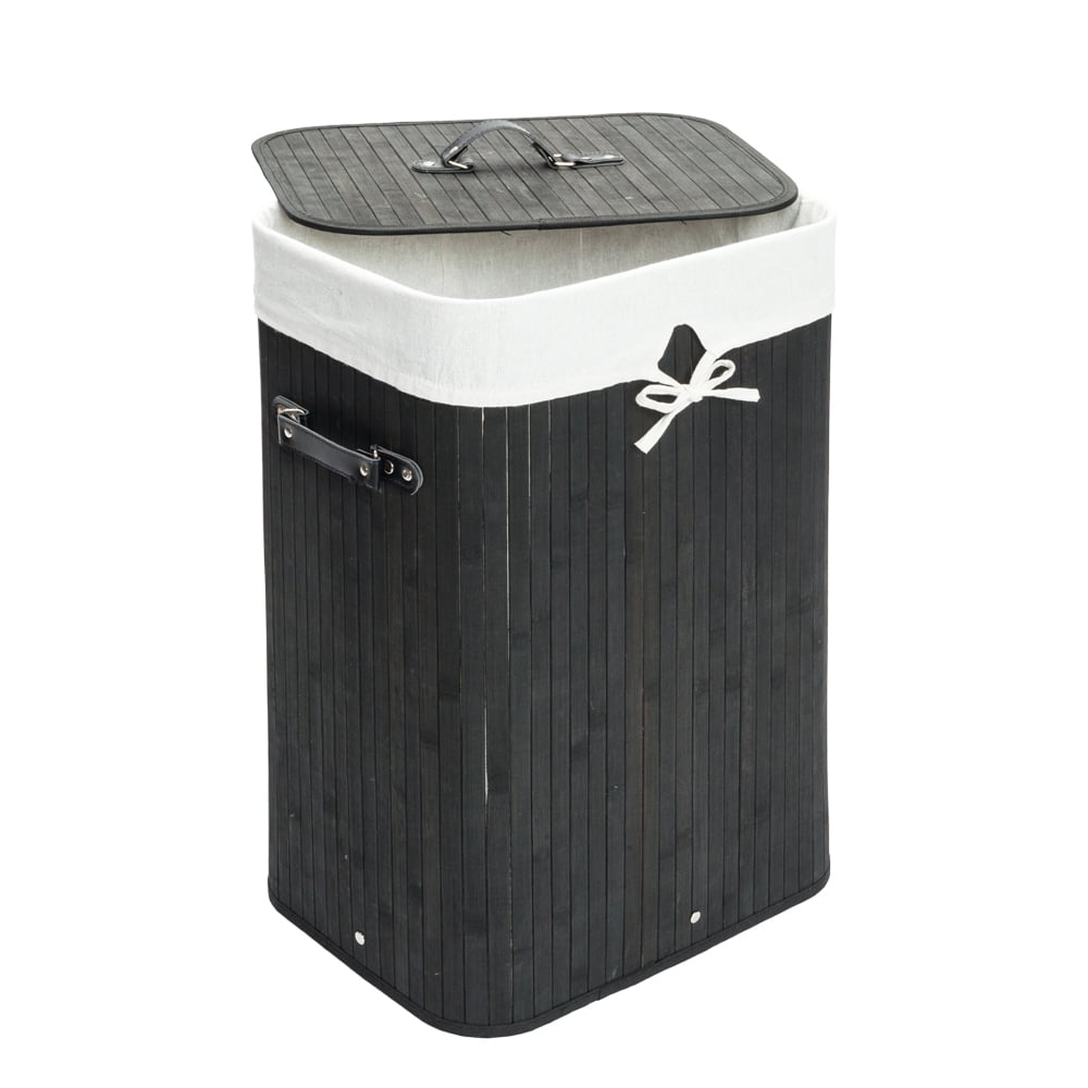 Kepooman Single Lattice Bamboo Foldable Hamper with Lid, Dark Black Kepooman Single Lattice Bamboo Foldable Hamper with Lid, Dark Black