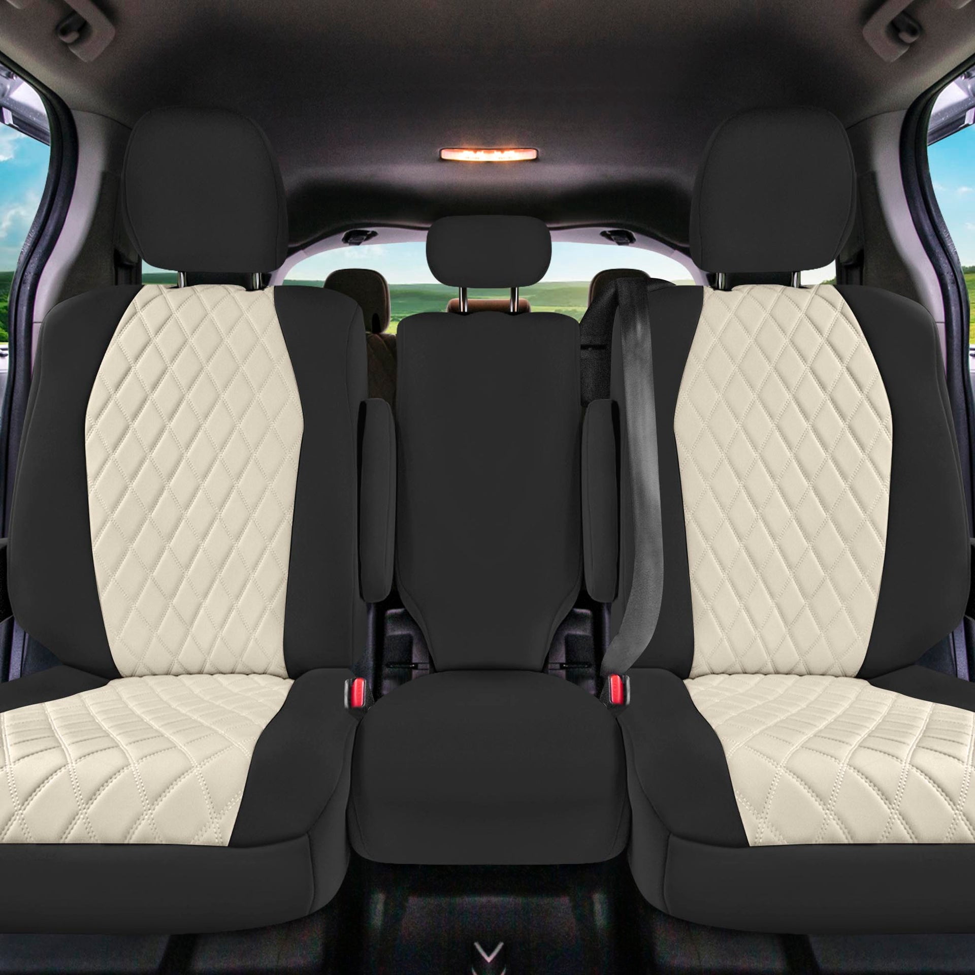 For Toyota Sienna 2011-2020 FH Group Neoprene Waterproof Custom Fit Car Seat Covers - Beige/Black 2nd Row