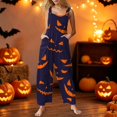 thumbnail image 2 of EANJE Halloween Overalls for Women, Sleeveless Spaghetti Strap Jumpsuit with Pockets, Print Wide Leg Baggy Romper, Adjustable Straps Fall Holiday Party Outfit Navy XL, 2 of 6