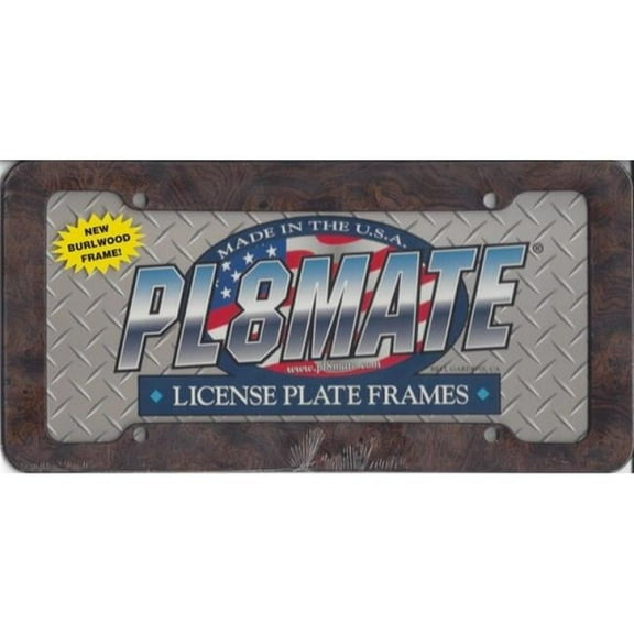 Heavy Duty Plastic Burlwood License Plate Frame Free Screw Caps Included