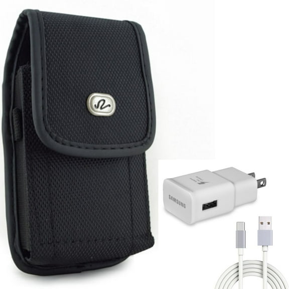 Holster Rugged Case Belt Clip w 6ft USB Cable Type-C Fast Home Charger for LG V40 ThinQ, Premier Pro Plus (L455DL), G8X ThinQ, Stylo 4 Plus, Harmony 4 - Motorola One Zoom, Moto Z4 Z3 Play