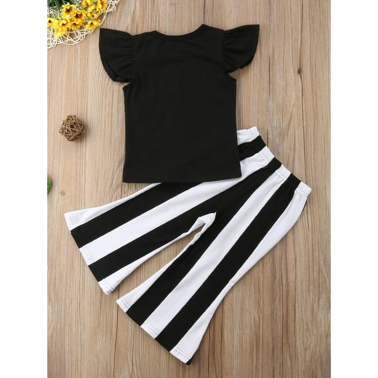 Kids Baby Girl Top T-shirt+Striped Bell Bottom Pants Leggings Outfit  Clothes 