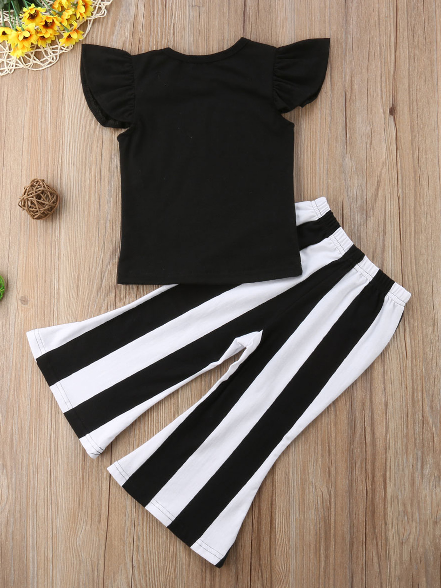 Kids Baby Girl Top T-shirt+Striped Bell Bottom Pants Leggings Outfit ...
