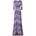 thumbnail image 2 of Bon Rosy, Women's, 3/4 Sleeve V-Neck Printed Maxi Faux Wrap Dress, Royal Blue, XL, 2 of 3