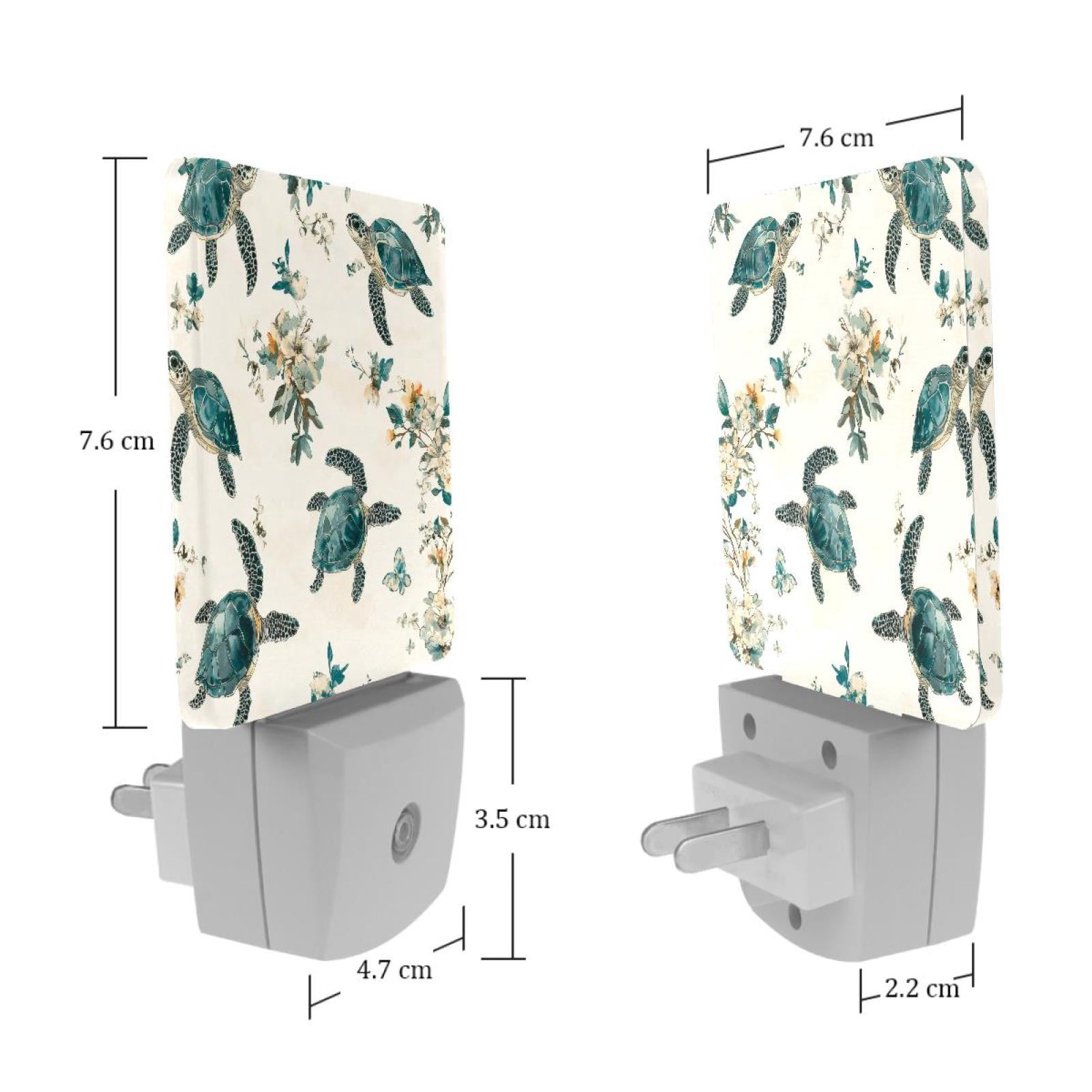 PhooArto Blue Sea Turtles Floral Pattern Plug in LED Night Light Auto Sensor Dusk to Dawn Decorative Night for Bedroom, Bathroom, Kitchen, Hallway, Stairs, Baby's Room, Energy Saving