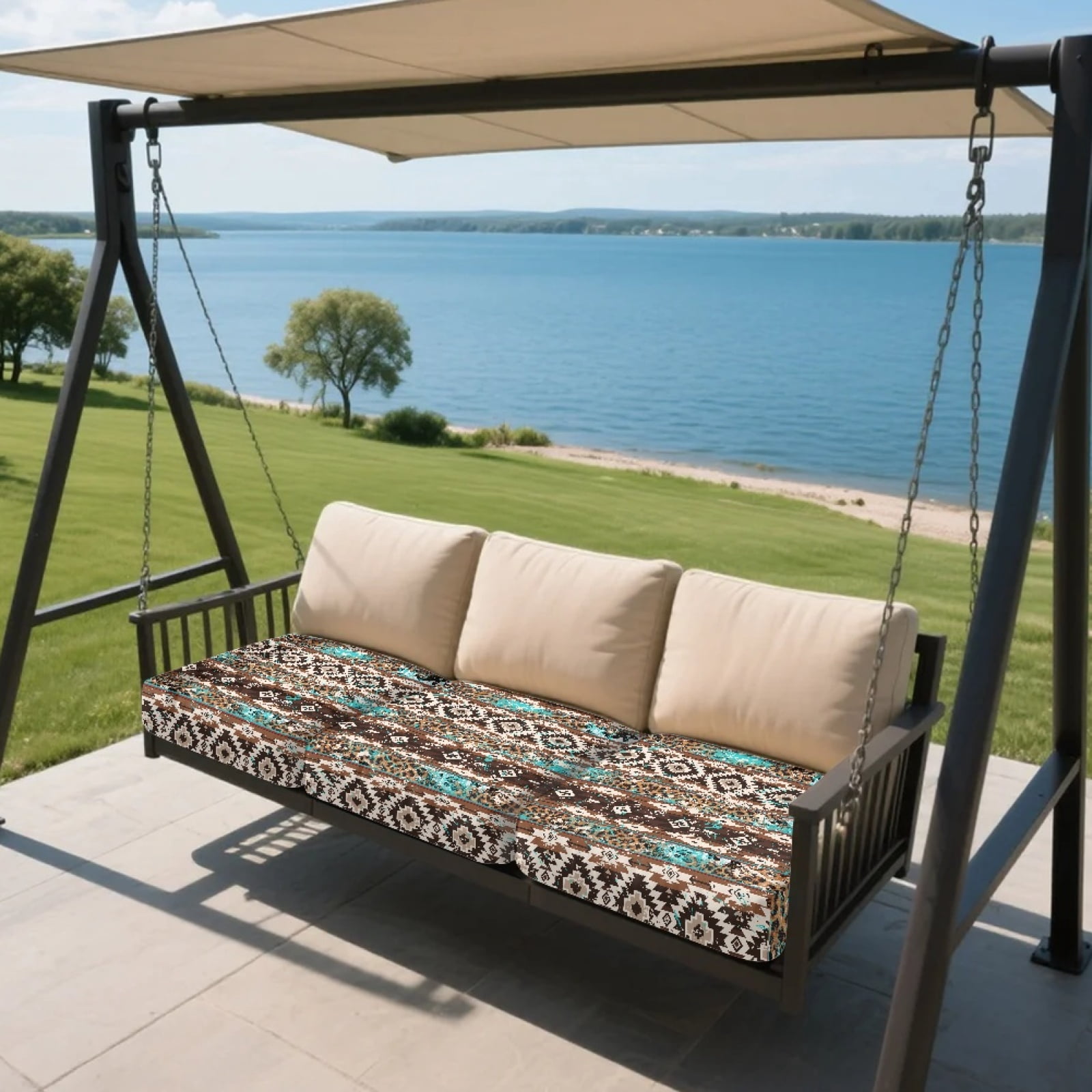 Xoenoiee Aztec Leopard American Tribal Print 3-Piece Stretch Sofa Cushion Covers with Elastic Bottom, Washable Slipcover Furniture Protector for 3-Cushion Couch, Sectional, Loveseat