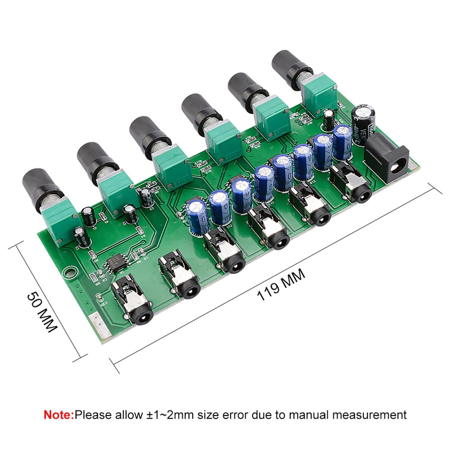 JIAHAOO Four-Way Output Audio Mixer for Headphones - DC5-15V Power Supply, Individual Volume Control