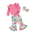 thumbnail image 2 of Musuos Baby Girls Easter Outfits 3M 6M 12M 18M Ribbed Knit Long Sleeve Rompers Bunny Ear Easter Eggs Print Flare Pants Headband 3Pcs Clothes Set, 2 of 9