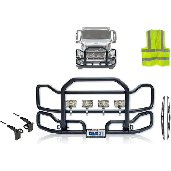 Compatible with Volvo VNL 2004-2017 Grille Deer Brush Guard Bumper - Black (Aftermarket)