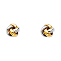14k Yellow Gold and White Gold Love Nut Earrings 8x8mm Stud Earring for Women - 1.2 Grams