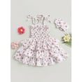 thumbnail image 4 of Wassery Toddler Kids Girls Dress Flower Print Tie Knot Straps Sleeveless Sling Dress 12M 18M 24M 2T 3T 4T 5T Infant Girls Summer Casual Ruffles Dress with Headband, 4 of 8