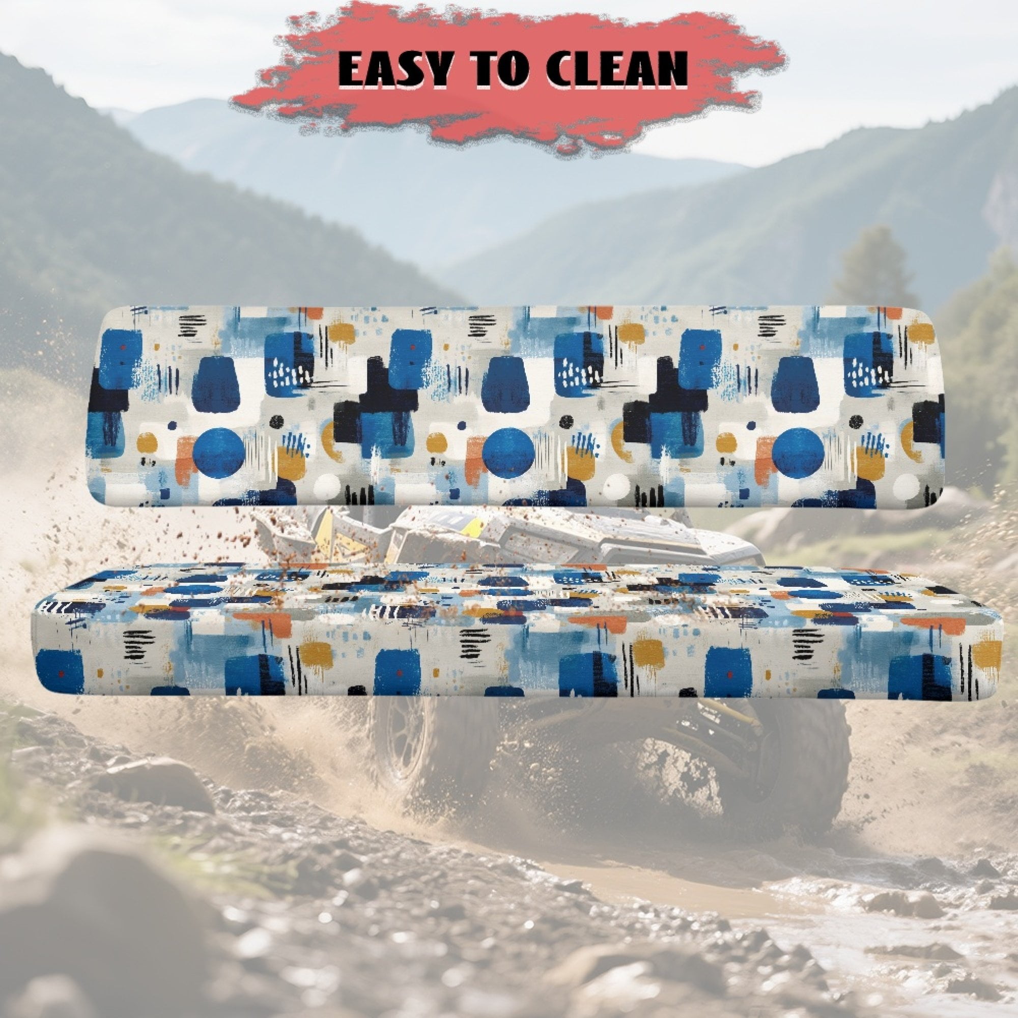 ZIATUBLES UTV Seat Covers 2 Pack, Waterproof Polyester Front Seat Protectors Compatible with Kawasaki Mule 3020 4000, Fade Resistant UTV Decor Accessory Part, Abstract Geometric Print