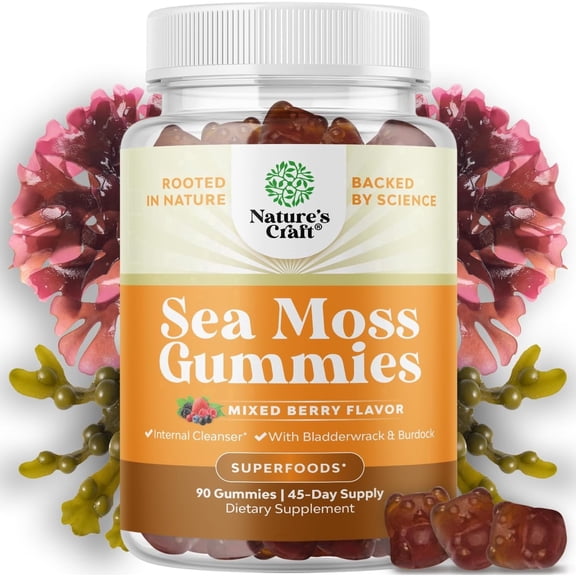 Natures Craft Sea Moss Gummies, Immune Support Supplement for Kids and Adults, Mixed Berry, 90 Count