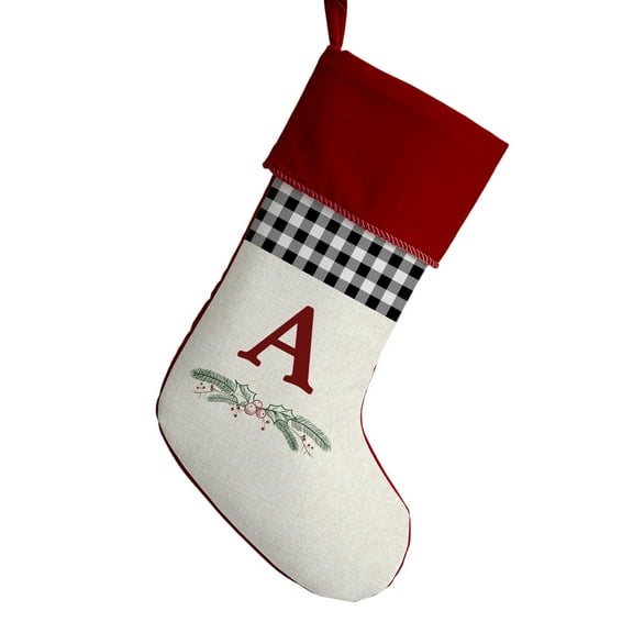 Personalization Mall Festive Foliage Initial Christmas Stocking, Burgundy