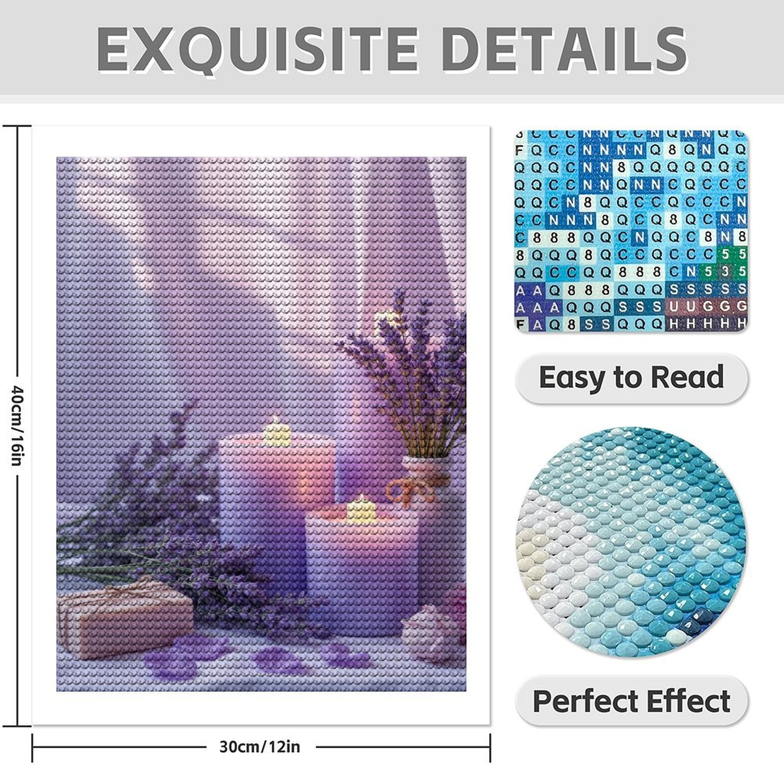 Diamond Art Kit for Adults, Candles Lavender Flowers Romance Glow Diamond Painting for Adults Beginners, 5D DIY Diamond Art Painting Kits, Colorful Diamond Painting Craft for Home Decor 12x16