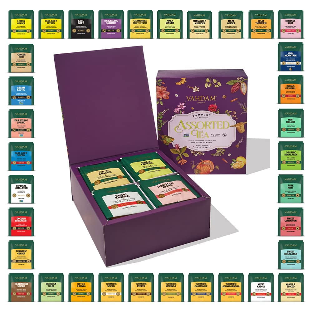 VAHDAM, Assorted Tea Bags Sampler 40 Flavors, 40 Tea Bag