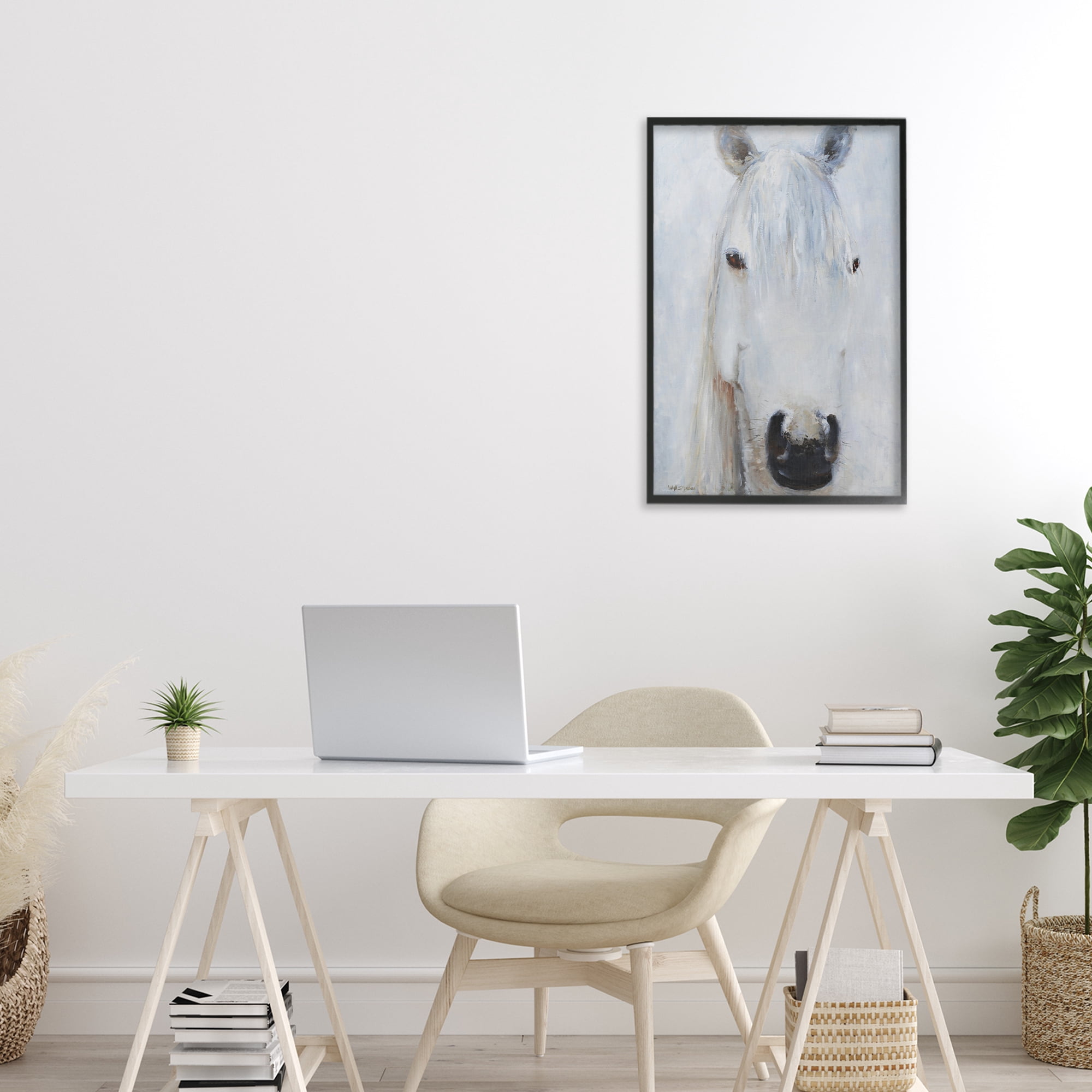 Stupell Industries Pure White Horse Portrait Black Framed Giclee Art, design by Jadei Graphics