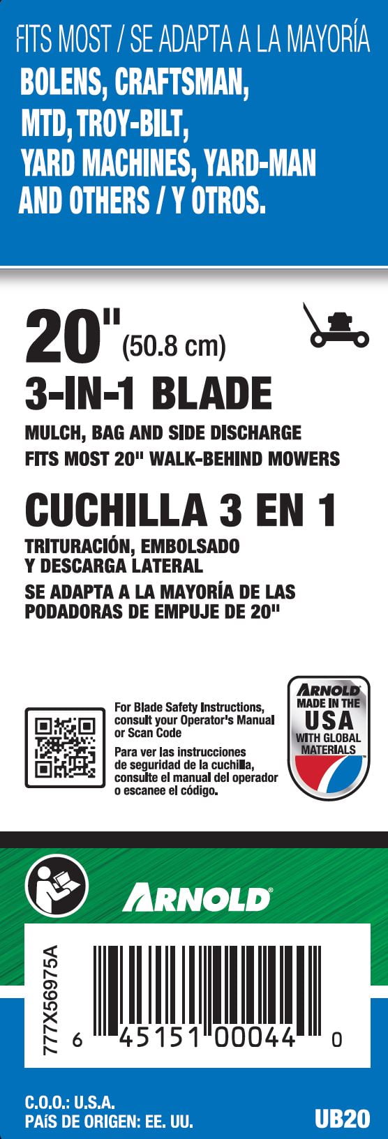 Arnold Universal 20-inch Mower Deck Replacement Blade UB20