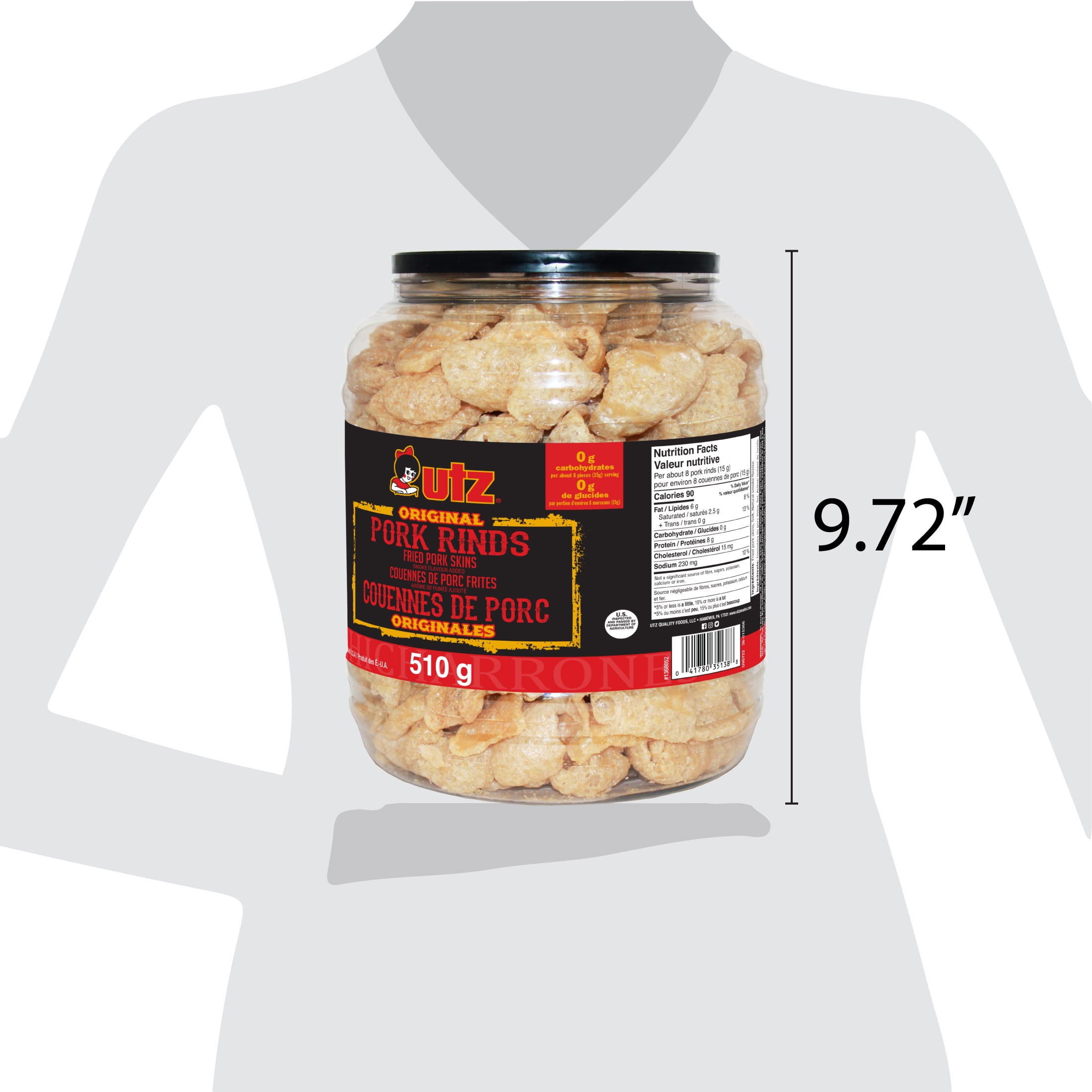 (2 pack) Utz Original Pork Rinds, 18 oz Barrel