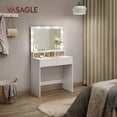 thumbnail image 2 of VASAGLE Vanity Desk, Makeup Vanity, Vanity Table with Large Mirror, LED Lights with Adjustable Brightness, 2 Drawers and 3 Compartments, Modern Makeup Desk, White, 2 of 6