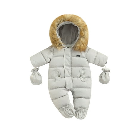 

Jamlynbo Newborn Baby Girls Boys Zipper Down Jumpsuits with Gloves Winter Warm Romper Hoodies Coat Outfits