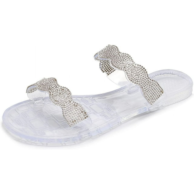 Womens Studded Jelly Sandals Casual Summer Flat Shoes Open Toes Rivets Strappy Slip on