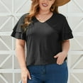 thumbnail image 5 of BXJX Plus Size Blouse for Women Casual Loose Ruffles Sleeve Solid Color V-Neck Summer Tunic Black T-Shirt Size 3XL, 5 of 7