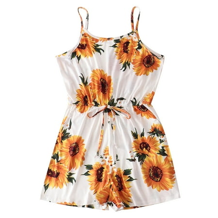 

Family Picture Outfits Summer Mother Daughter Baby Sleeveless Sunflower Pattern Romper Jumpsuit With Pocket Set Birthday Party Casual Family Matching Pajamas White L