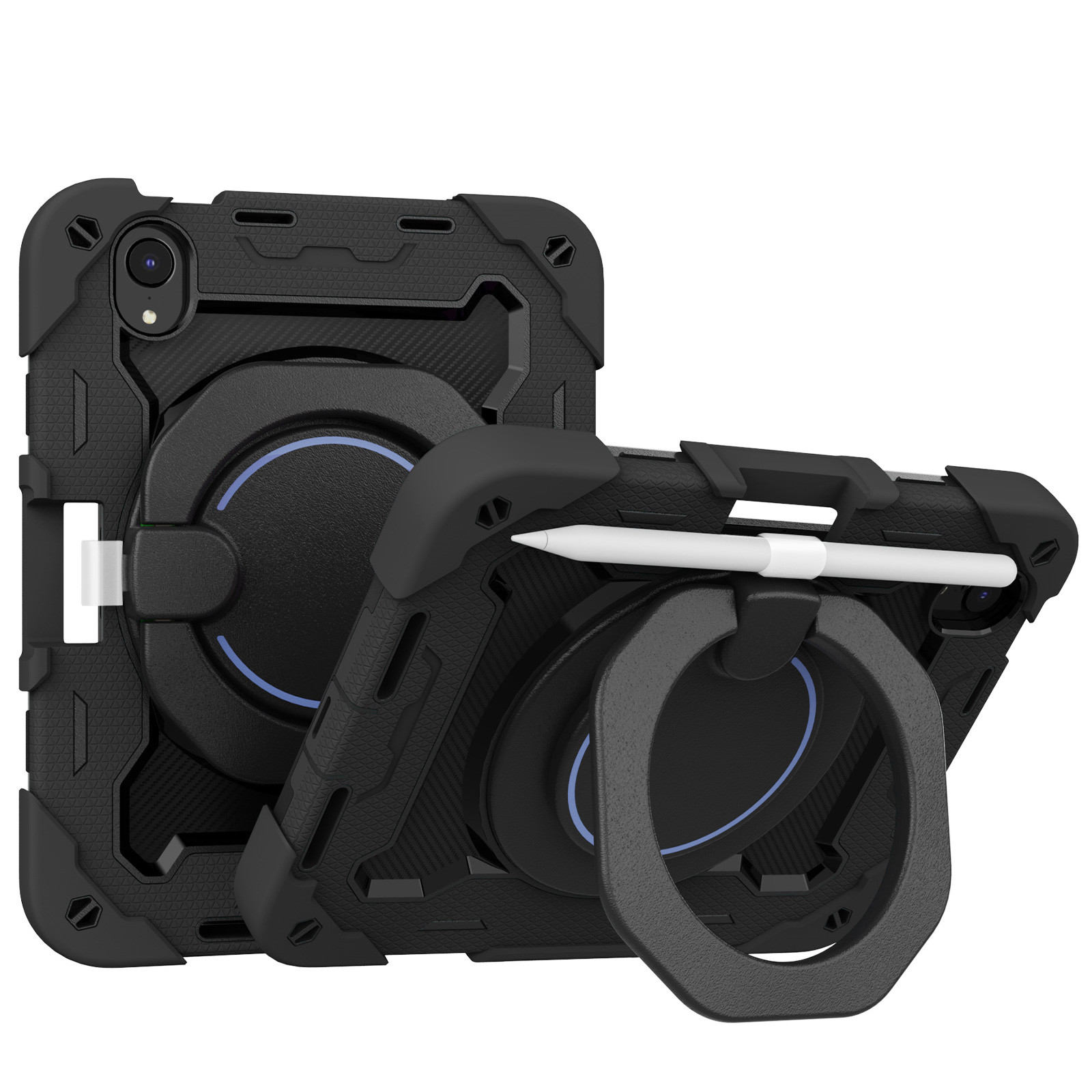 Labanema iPad Mini 6 Case, Mini iPad 6 Case with 360 Degree Swivel Kickstand Pencil Holder, Anti Shock Apple iPad Mini 6 Case, iPad Mini 6 2021 Case (Black)