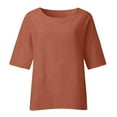 thumbnail image 5 of LLYwey Linen Shirts for Women 3/4 Sleeve Tops Summer Casual Round Neck Pullover Tops Solid Color Lightweight Loose Blouses Shirt Ladies Tunic Tshirt, Style-33, Orange, 5XL, 5 of 6