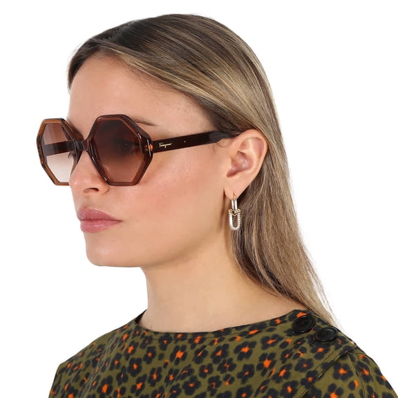 Salvatore Ferragamo SF 1070S Acetate Womens Round Sunglasses Crystal Brown 55mm Adult