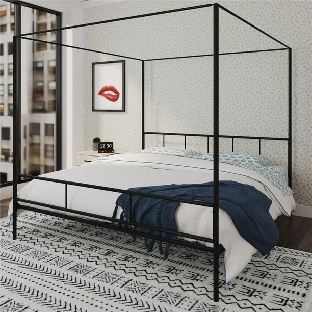 Novogratz Marion Metal Canopy Bed Frame, King, Black