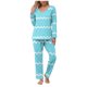 thumbnail image 2 of Puntoco Traje De Manga Larga + Pantalón Con Cuello En V Estampado Informal A La Moda Para Mujer Azul Claro L, 2 of 6
