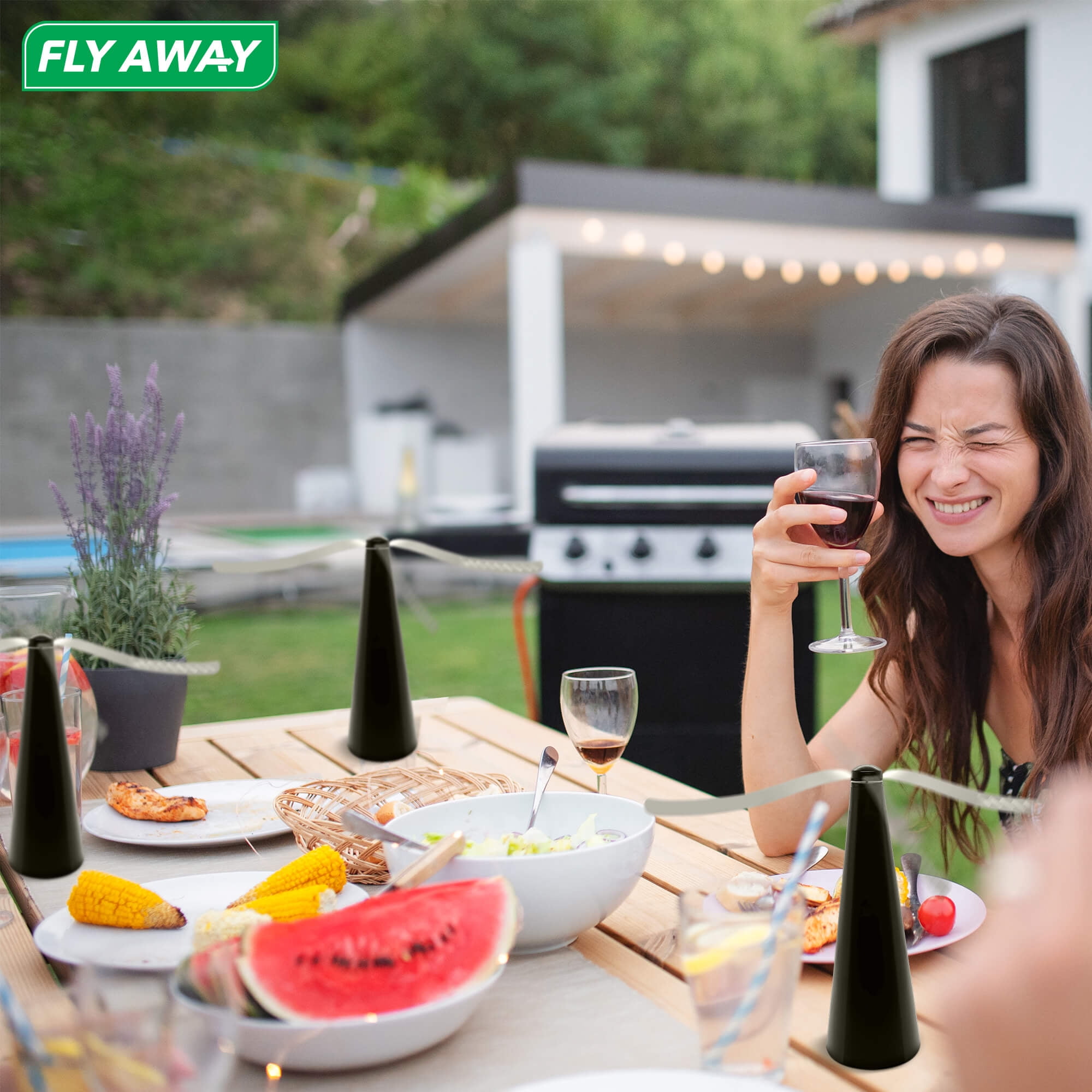 Fly Away 3-Pack Outdoor Fly Repellent Fan, Battery Operated, Deters Flies, Wasps, Bees