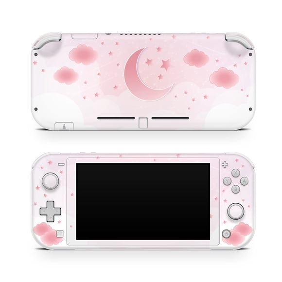 Tacky Design Décalcomanie Lune Étoilée Compatible avec Nintendo Switch Lite Enveloppement de Peau Nuages Peau Rose pour Autocollants Nintendo Switch Lite Vinyle Premium 3M Enveloppement Complet Décalcomanie.