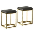 thumbnail image 7 of BELLEZE 24" Backless Bar Stools Set of 2, Counter Height Barstools, Modern Upholstered PU Leather Counter Stools with Metal Base Kitchen Island Chairs Dining Chair, Grey & Gold, 7 of 7