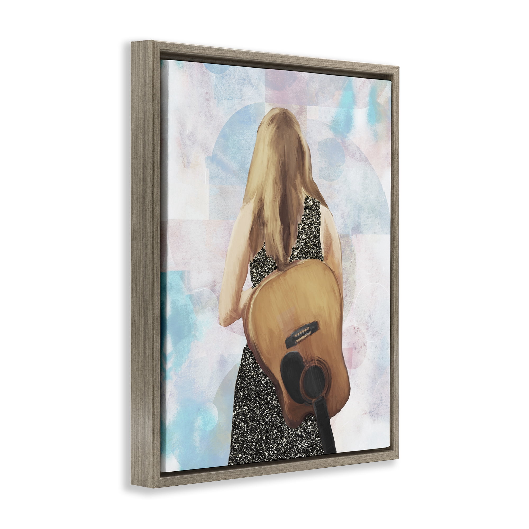 Stupell Industries Dreaming With My Guitar Brown Framed Floater Canvas Wall Art, design by Dan Meneely