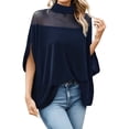 thumbnail image 2 of ClodeEU Women's Sheer Mesh Mock Neck Dolman Sleeve Top, Casual Solid Color Blouse Navy,Women's Plus S, 2 of 8