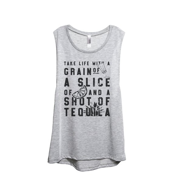 Grain Of Salt Slice Of Lime Shot Of Tequila Women's Fashion Sleeveless Muscle Workout Yoga Tank Top Sport Grey Large
