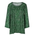 thumbnail image 4 of IROINNID Clearance Womens Plus Size Tops Round-Neck Long Sleeve Print Lounge T-shirt Blouse,Green, 4 of 6