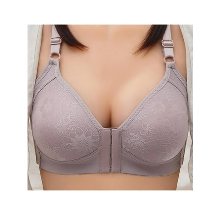 

MIHOLL Women s Plus Size Front Closure Bra Embroidered Wireless Posture Bra Full Cup Lift Bras No Underwire Shaping Bra