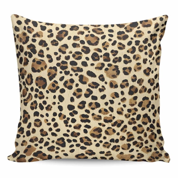 Throw Pillow Covers 18x18 Inch, Leopard Decorative Pillow Cases for Couch Sofa Bed, Brown Animals Art Modern Farmhouse Cotton Linen Square Home Decor Pillowcases with Hidden Zipper