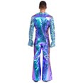 thumbnail image 4 of iiniim Men Shiny Metallic Jumpsuits 70s Disco Dance Leotards Stage Performance Costume Wide Leg Rompers Blue XXL, 4 of 7
